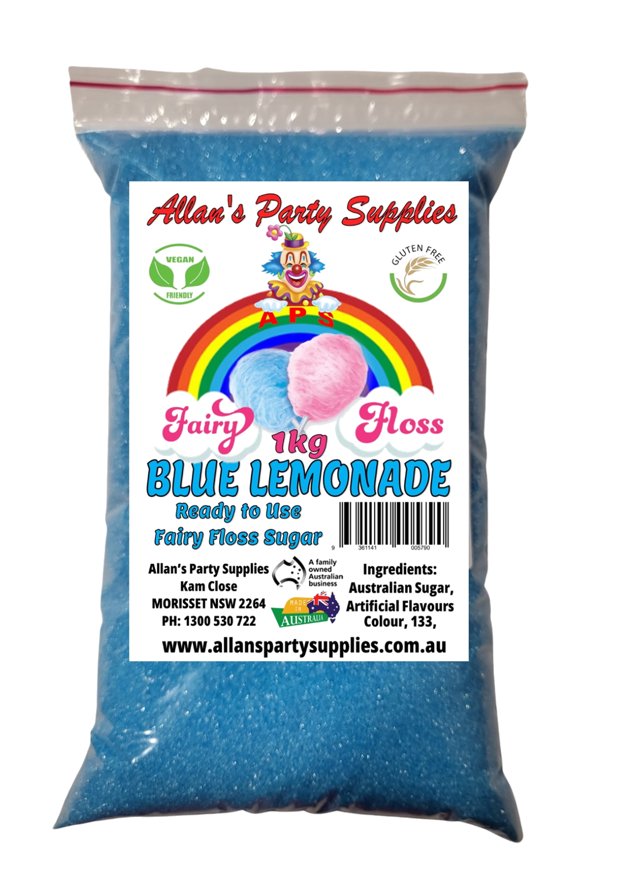 #3 APS, Premium Fairy Floss Sugar, 50 Serves RTU 1kg, Over 35 Plus Flavours