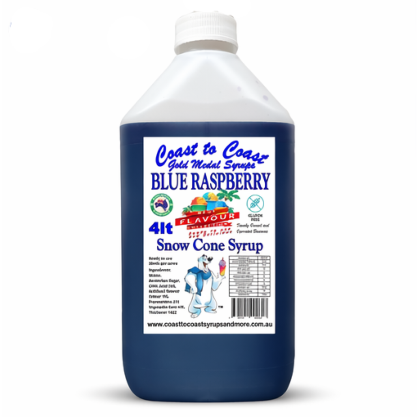 6 Blue Raspberry Snow Cone Syrup, 4Ltr, Premium Ice Syrup, Coast to Coast Gold Medal Syrups®