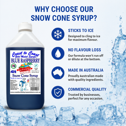 6 Blue Raspberry Snow Cone Syrup, 4Ltr, Premium Ice Syrup, Coast to Coast Gold Medal Syrups®