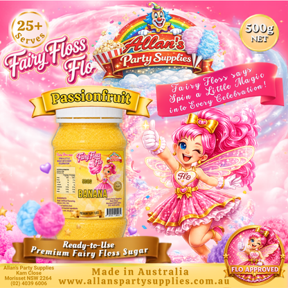 Banana Fairy Floss Sugar – 500g Jar - Allan's Party Supplies