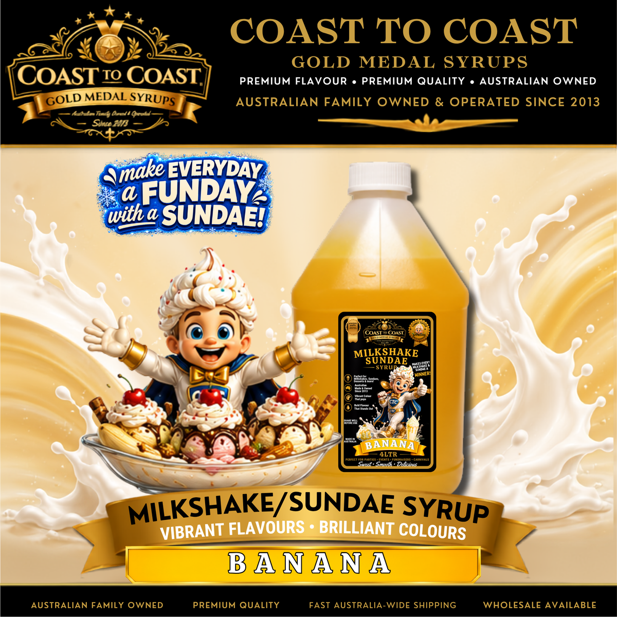 Banana, Milkshake-Sundae toppings 4ltr - Coast to Coast Gold Medal Syrups®