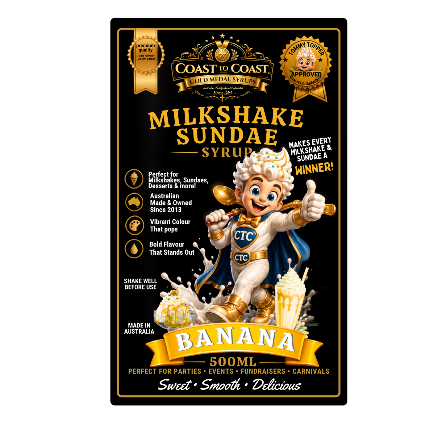 Banana, Milkshake/Sundae toppings 500ml - Coast to Coast Gold Medal Syrups®