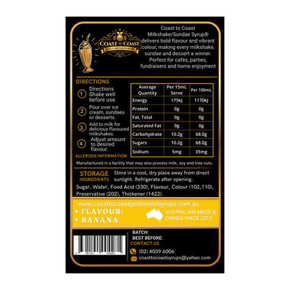 Banana, Milkshake/Sundae toppings 500ml - Coast to Coast Gold Medal Syrups®