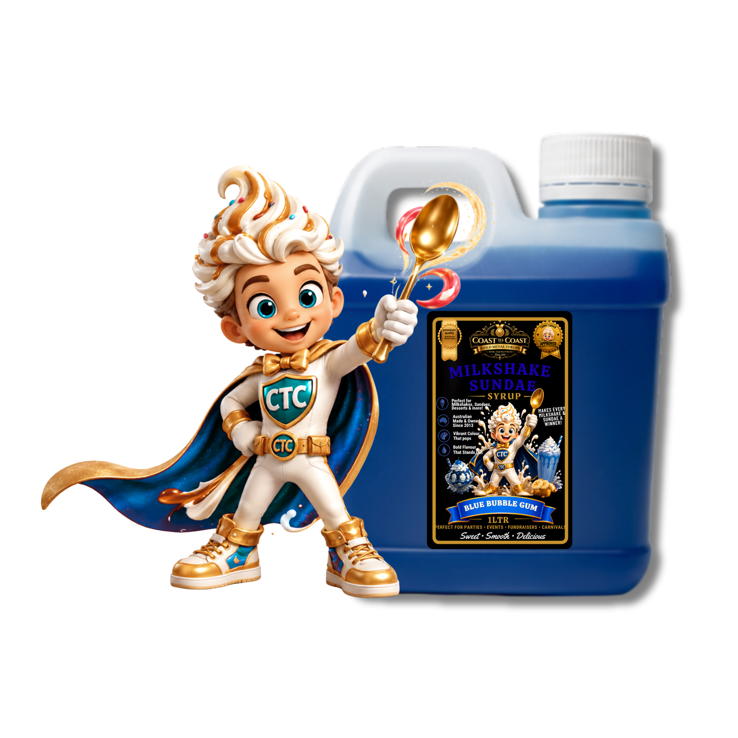 Blue Bubble Gum, Milkshake/Sundae toppings 1ltr - Coast to Coast Gold Medal Syrups®