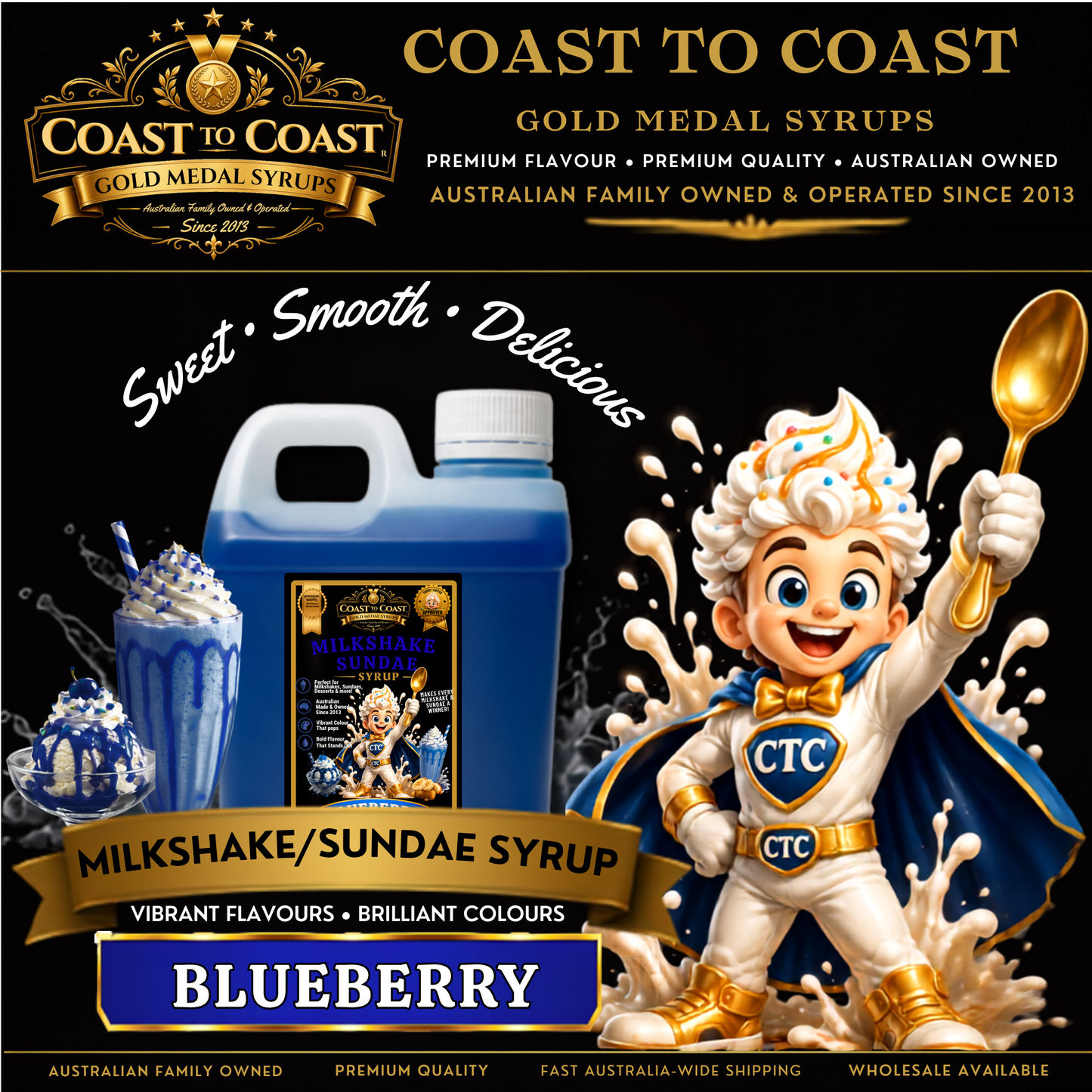 Blue Bubble Gum, Milkshake/Sundae toppings 1ltr - Coast to Coast Gold Medal Syrups®