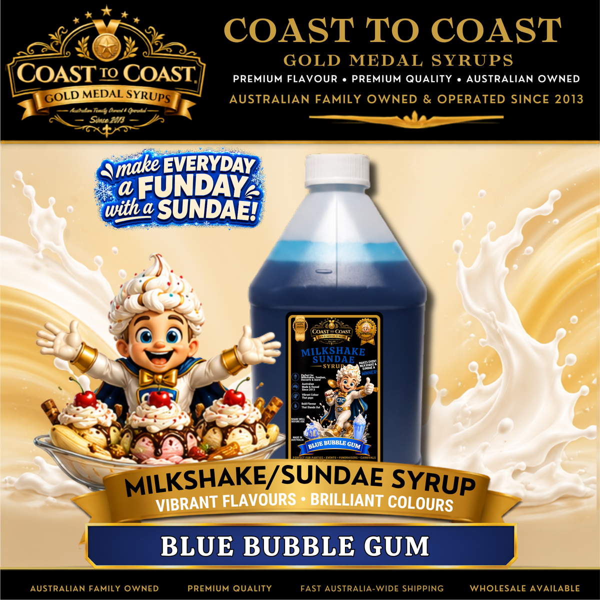Blue Bubble Gum, Milkshake-Sundae Toppings 4ltr -  Coast to Coast Gold Medal Syrups®