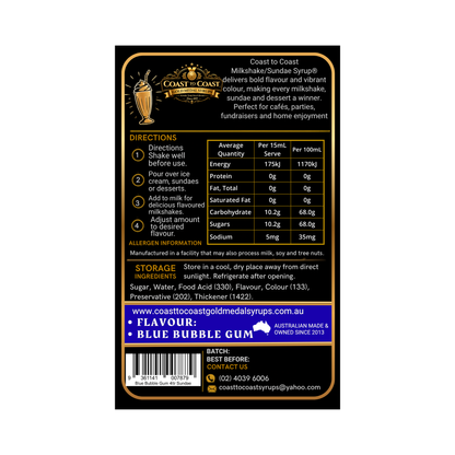 Blue Bubble Gum, Milkshake-Sundae Toppings 4ltr with pump - Coast to Coast Gold Medal Syrups®
