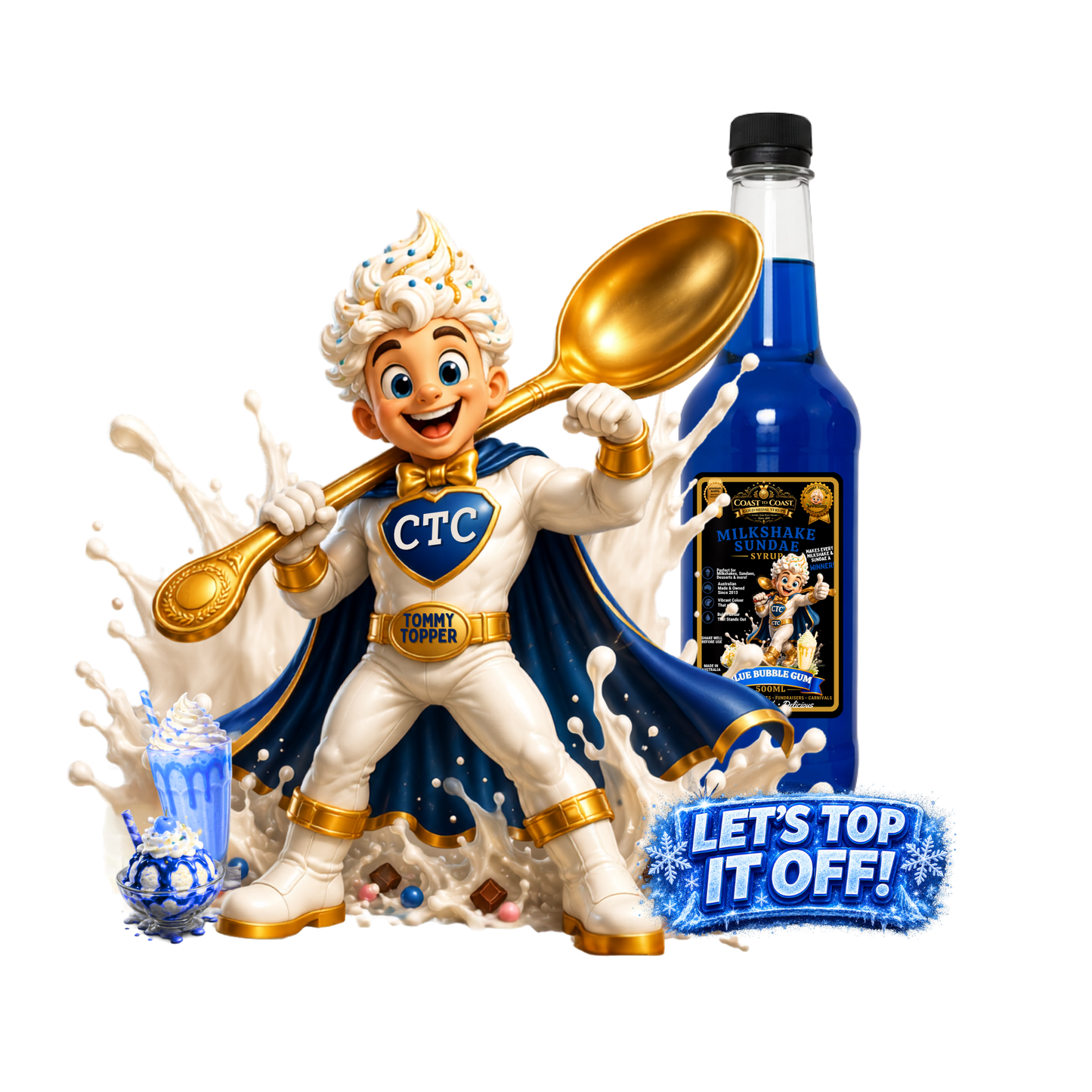 Blue Bubble Gum, Milkshake/Sundae toppings 500ml - Coast to Coast Gold Medal Syrups®