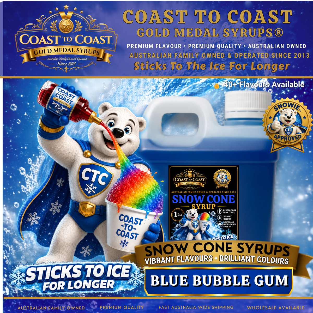 Blue Bubble Gum Snow Cone Syrups 1ltr - Coast to Coast Gold Medal Syrups®