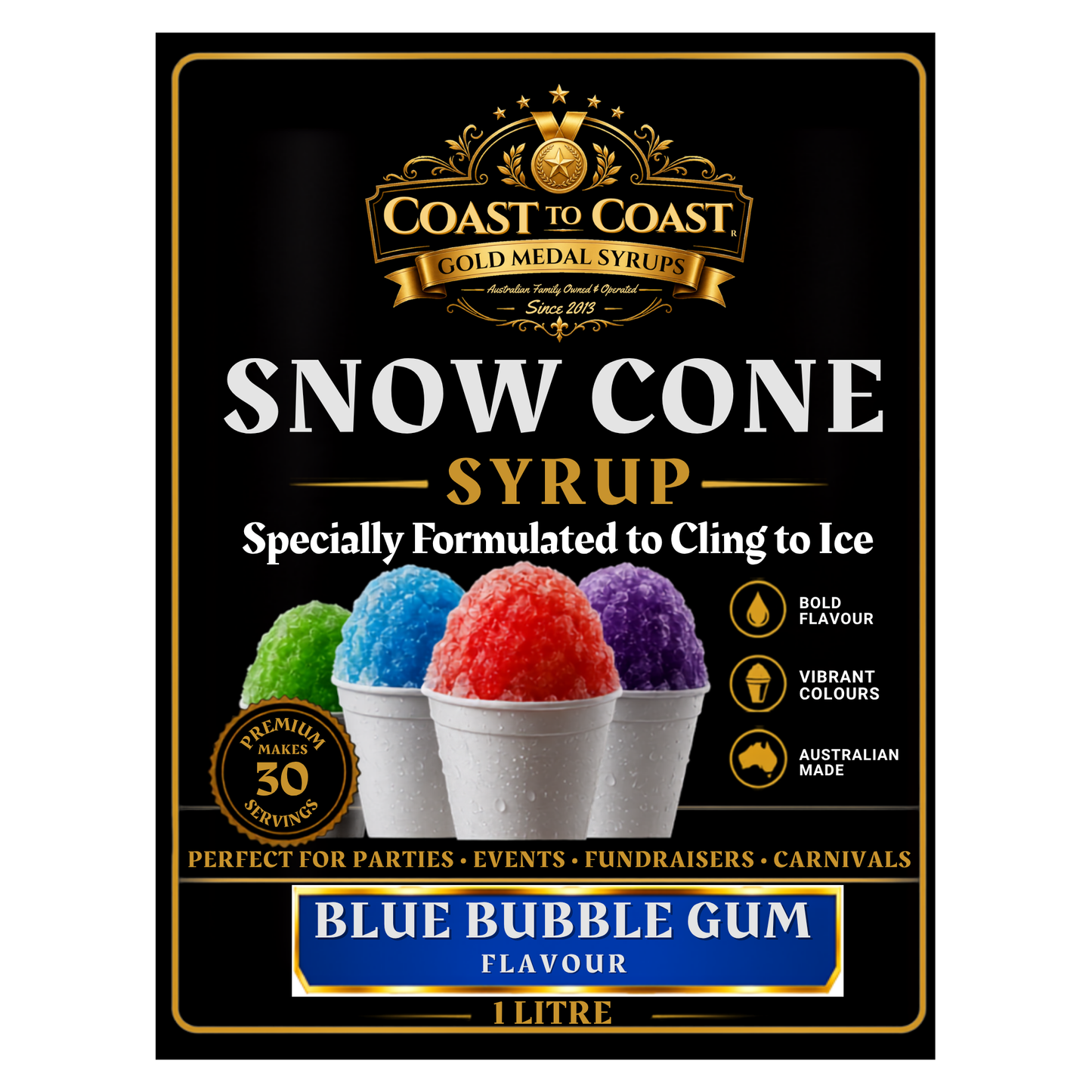 Blue Bubble Gum Snow Cone Syrups 1ltr - Coast to Coast Gold Medal Syrups®