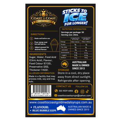 Blue Bubble Gum Snow Cone Syrups 1ltr - Coast to Coast Gold Medal Syrups®