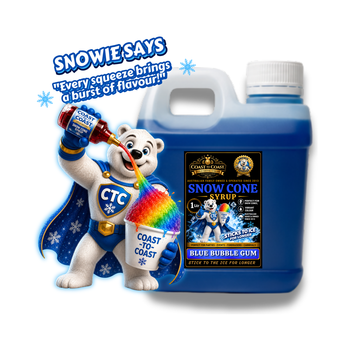Blue Bubble Gum Snow Cone Syrups 1ltr - Coast to Coast Gold Medal Syrups®