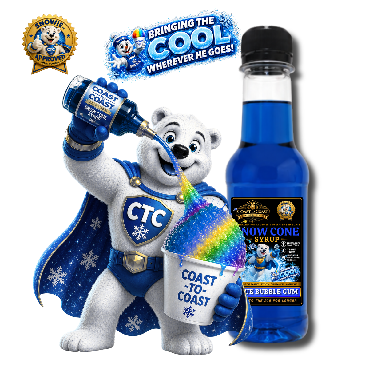 Blue Bubble Gum Snow Cone Syrups 250ml - Coast to Coast Gold Medal Syrups®