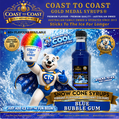 Blue Bubble Gum Snow Cone Syrups 375ml - Coast to Coast Gold Medal Syrups®