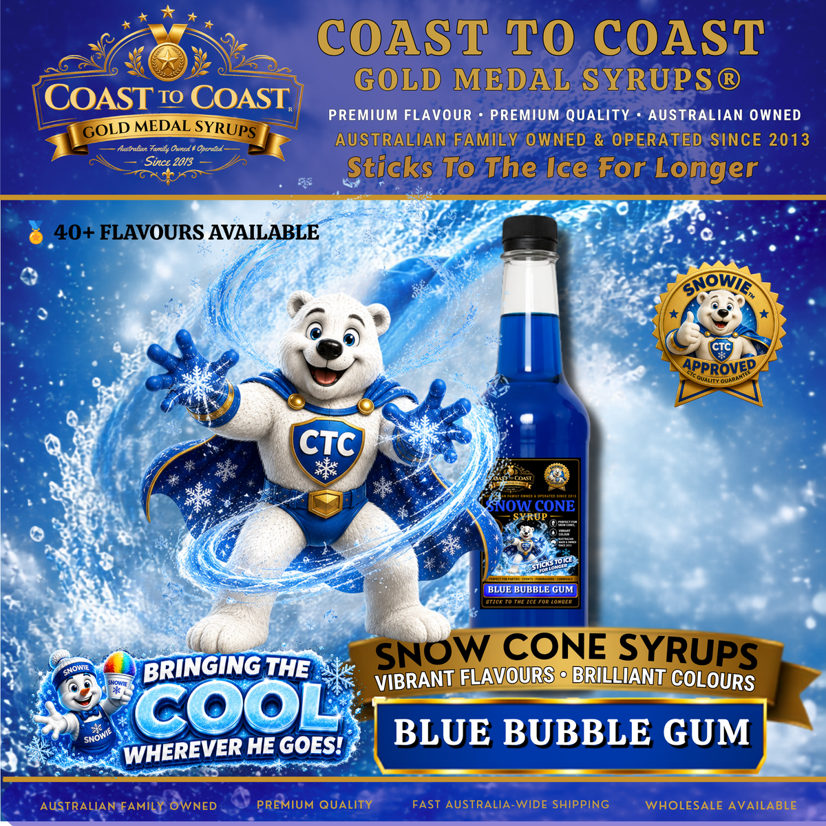 Blue Bubble Gum Snow Cone Syrups 750ml - Coast to Coast Gold Medal Syrups®