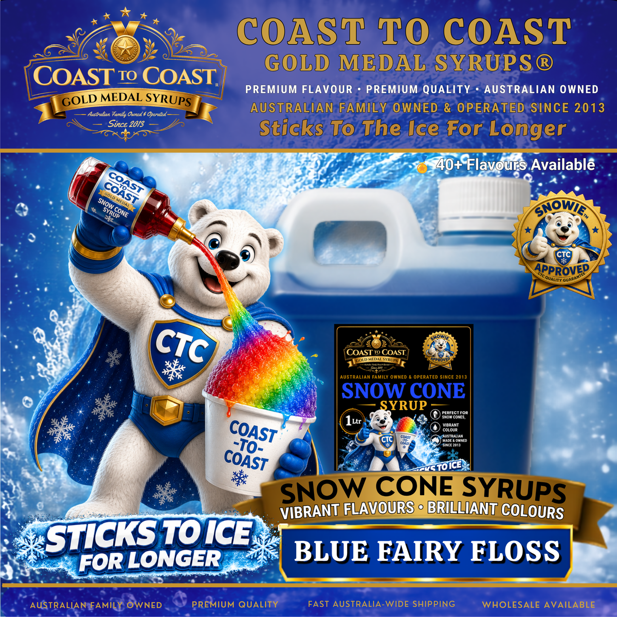 Blue Fairy Floss Snow Cone Syrups 1ltr - Coast to Coast Gold Medal Syrups®