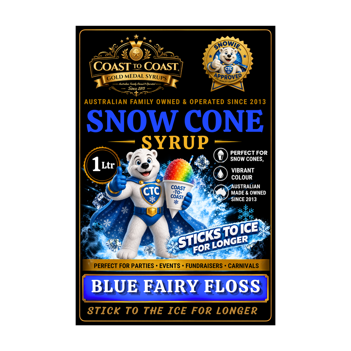 Blue Fairy Floss Snow Cone Syrups 1ltr - Coast to Coast Gold Medal Syrups®