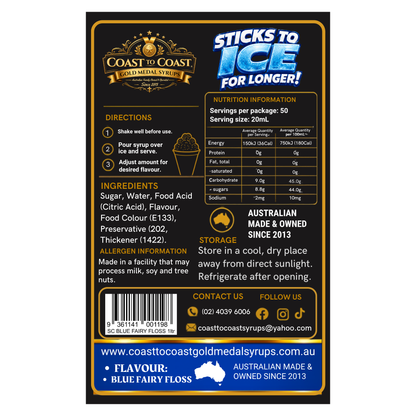 Blue Fairy Floss Snow Cone Syrups 1ltr - Coast to Coast Gold Medal Syrups®