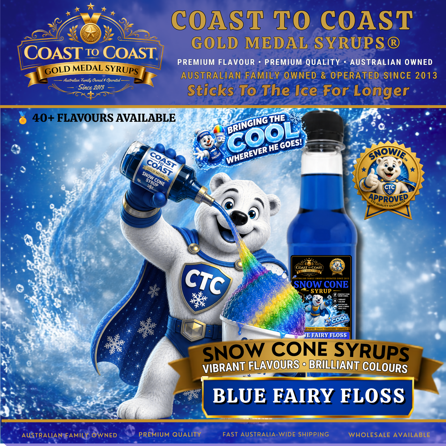Blue Fairy Floss Snow Cone Syrups 250ml - Coast to Coast Gold Medal Syrups®