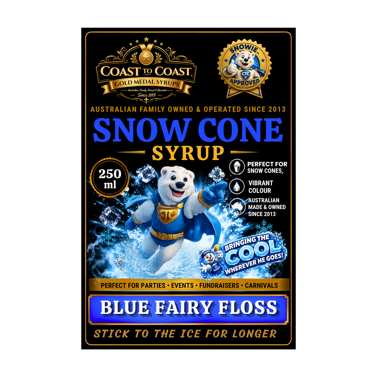 Blue Fairy Floss Snow Cone Syrups 250ml - Coast to Coast Gold Medal Syrups®
