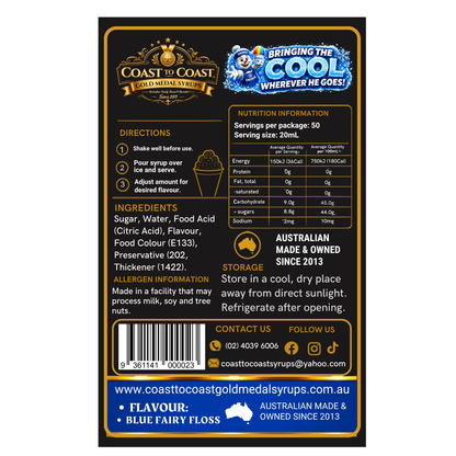 Blue Fairy Floss Snow Cone Syrups 250ml - Coast to Coast Gold Medal Syrups®