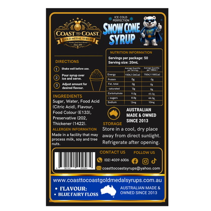 Blue Fairy Floss Snow Cone Syrups 4ltr - Coast to Coast Gold Medal Syrups®
