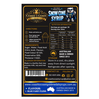 Blue Fairy Floss Snow Cone Syrups 2ltr - Coast to Coast Gold Medal Syrups®