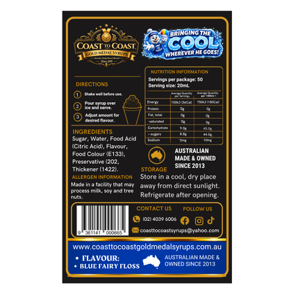 Blue Fairy Floss Snow Cone Syrups 375ml - Coast to Coast Gold Medal Syrups®