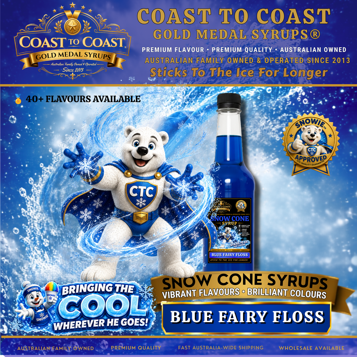 Blue Fairy Floss Snow Cone Syrups 750ml - Coast to Coast Gold Medal Syrups®