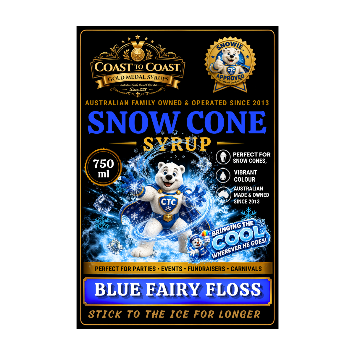 Blue Fairy Floss Snow Cone Syrups 750ml - Coast to Coast Gold Medal Syrups®