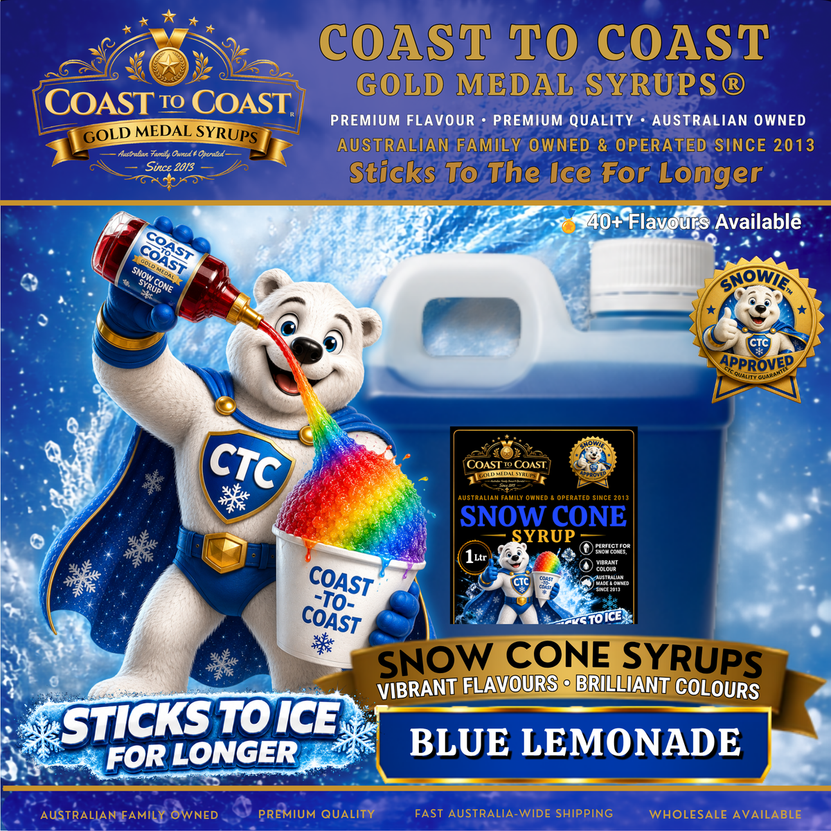 Blue Lemonade Snow Cone Syrups 1ltr - Coast to Coast Gold Medal Syrups®