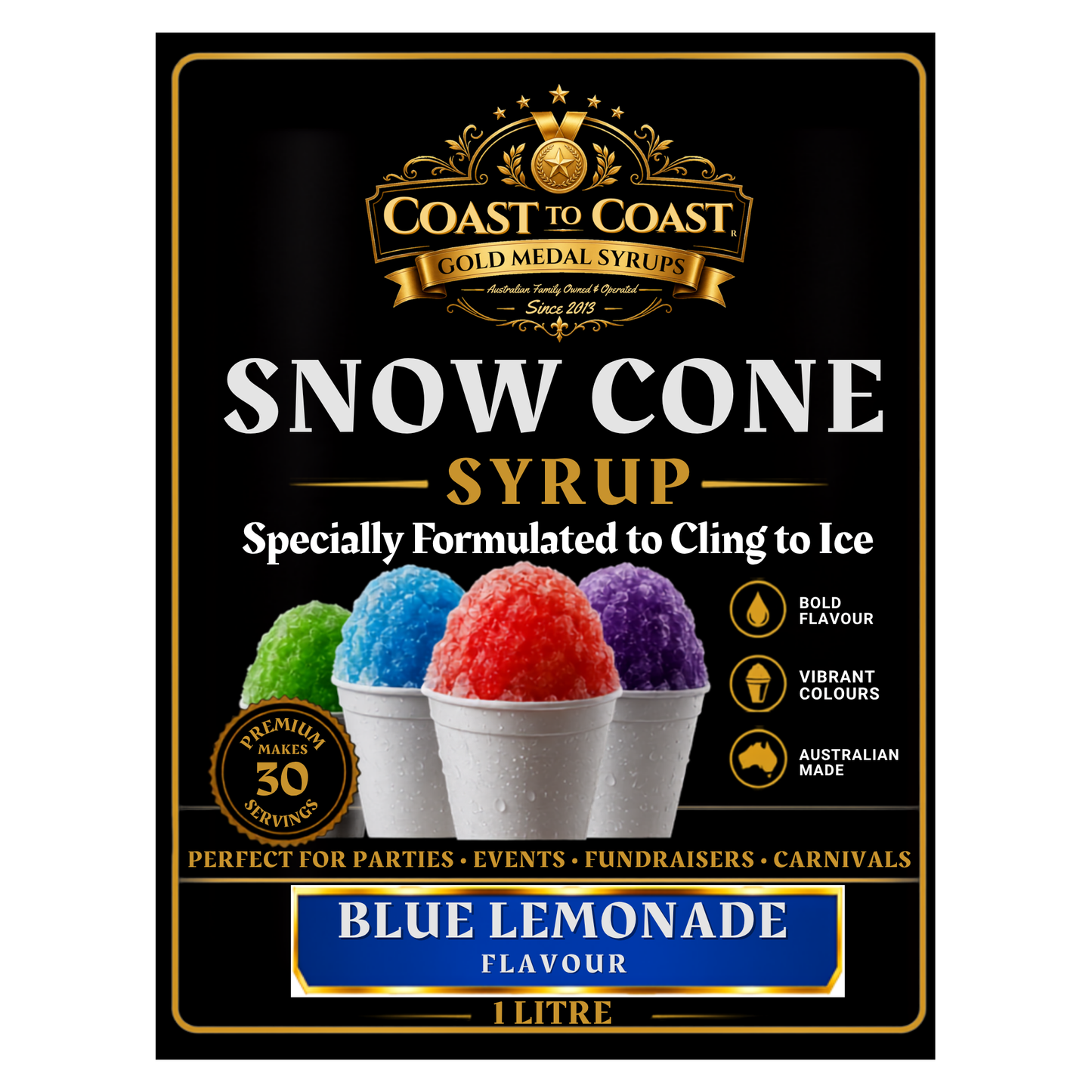 Blue Lemonade Snow Cone Syrups 1ltr - Coast to Coast Gold Medal Syrups®