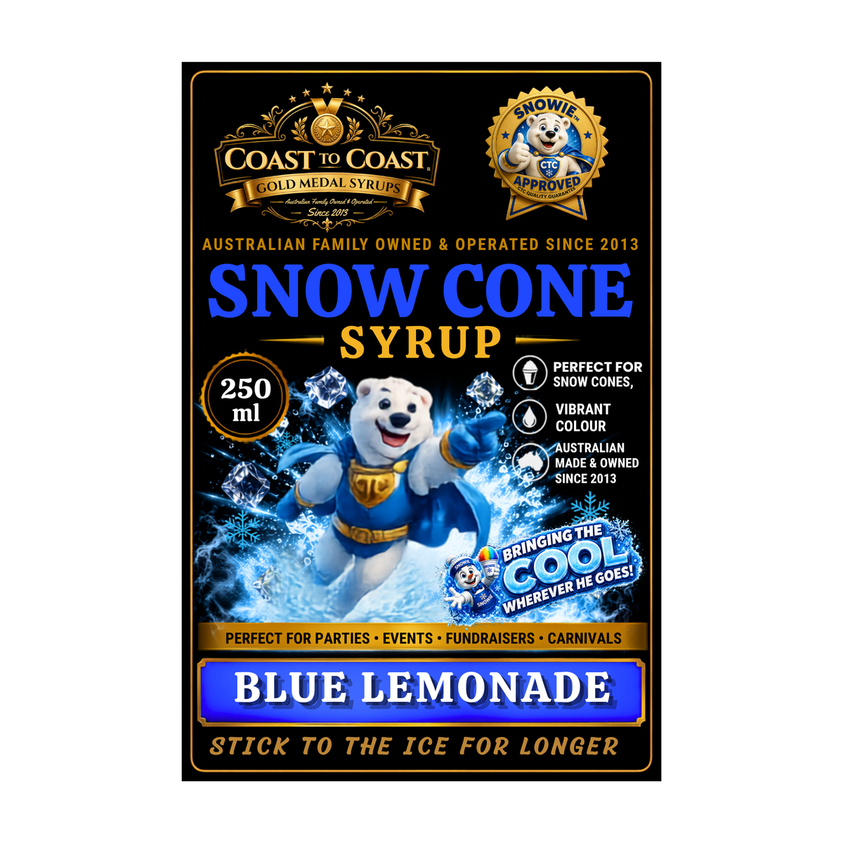 Blue Lemonade Snow Cone Syrups 250ml - Coast to Coast Gold Medal Syrups®