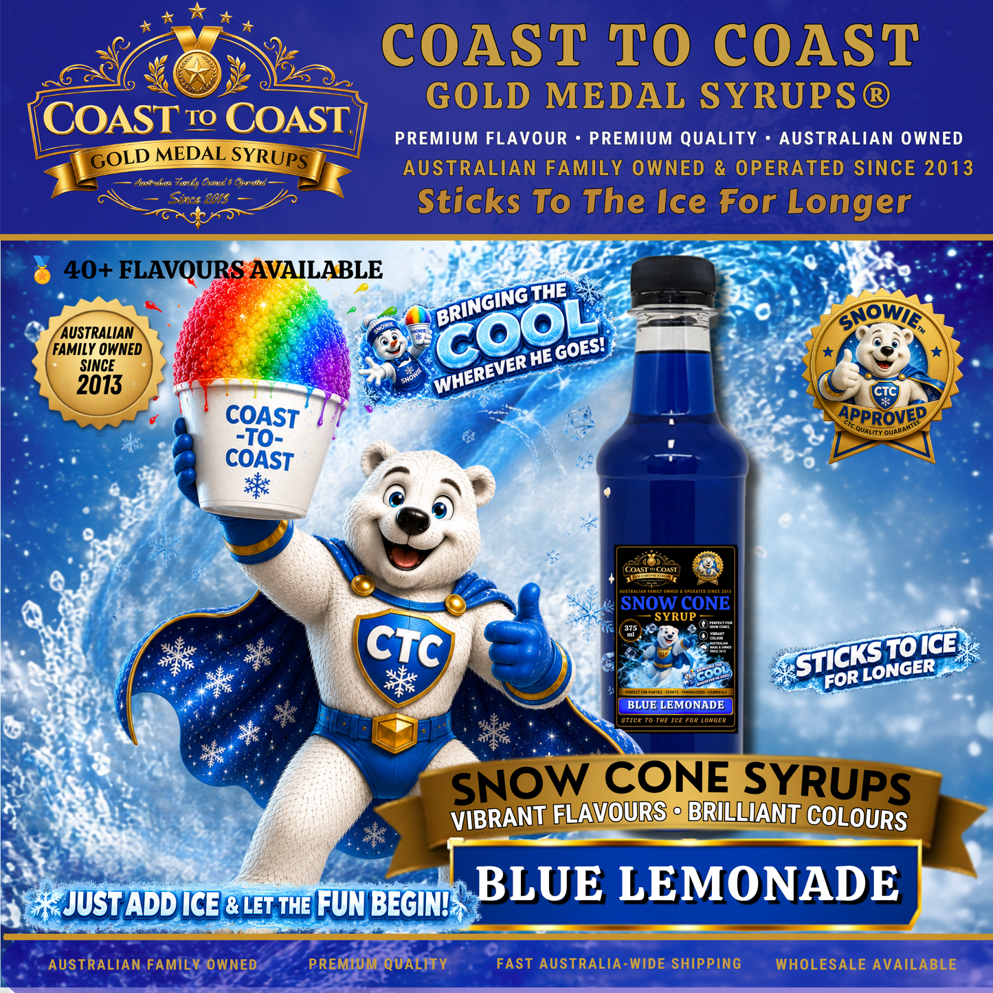 Blue Lemonade Snow Cone Syrups 375ml - Coast to Coast Gold Medal Syrups®