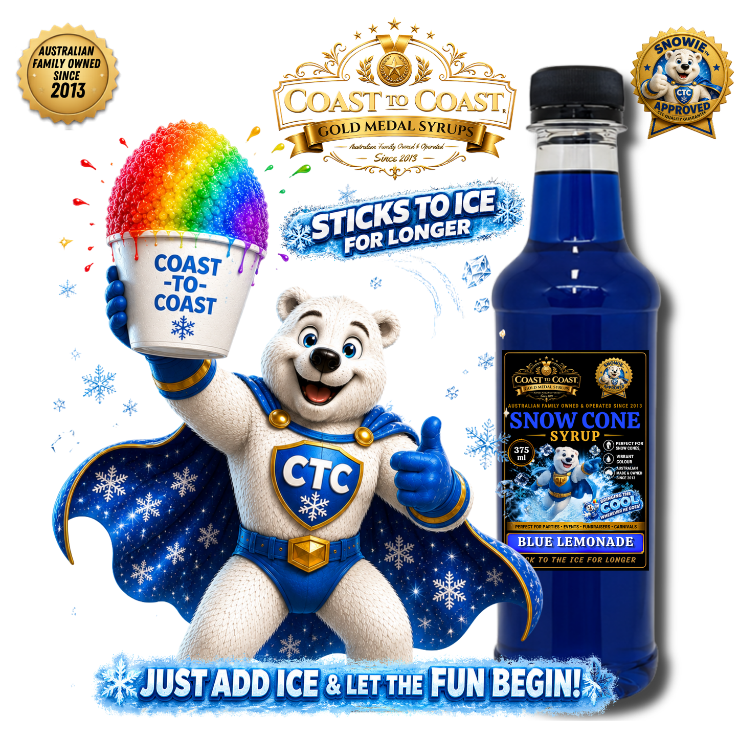 Blue Lemonade Snow Cone Syrups 375ml - Coast to Coast Gold Medal Syrups®