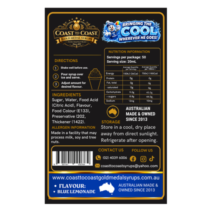 Blue Lemonade Snow Cone Syrups 750ml - Coast to Coast Gold Medal Syrups®