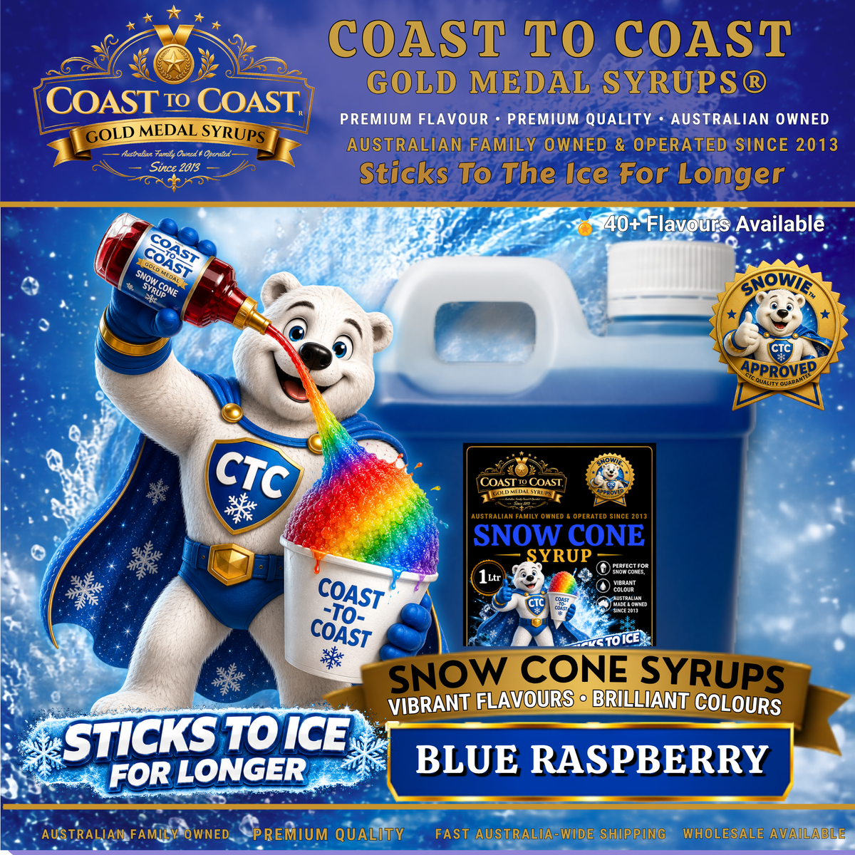 Blue Raspberry Snow Cone Syrups 1ltr - Coast to Coast Gold Medal Syrups®