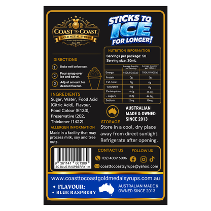 Blue Raspberry Snow Cone Syrups 1ltr - Coast to Coast Gold Medal Syrups®
