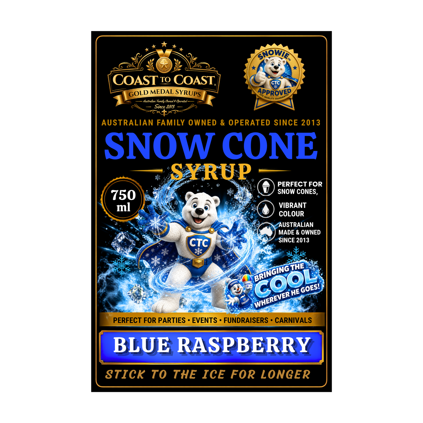 Blue Raspberry Snow Cone Syrups 750ml - Coast to Coast Gold Medal Syrups®
