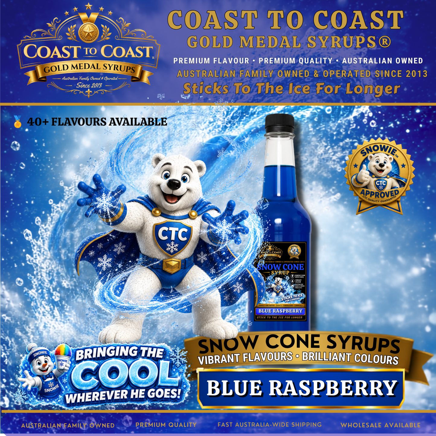 Blue Raspberry Snow Cone Syrups 750ml - Coast to Coast Gold Medal Syrups®