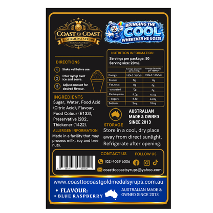Blue Raspberry Snow Cone Syrups 750ml - Coast to Coast Gold Medal Syrups®