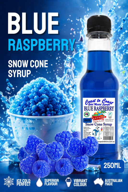 1.Blue Raspberry Snow Cone Syrup 250ml – Premium Ice Syrup | Coast to Coast Gold Medal Syrups®