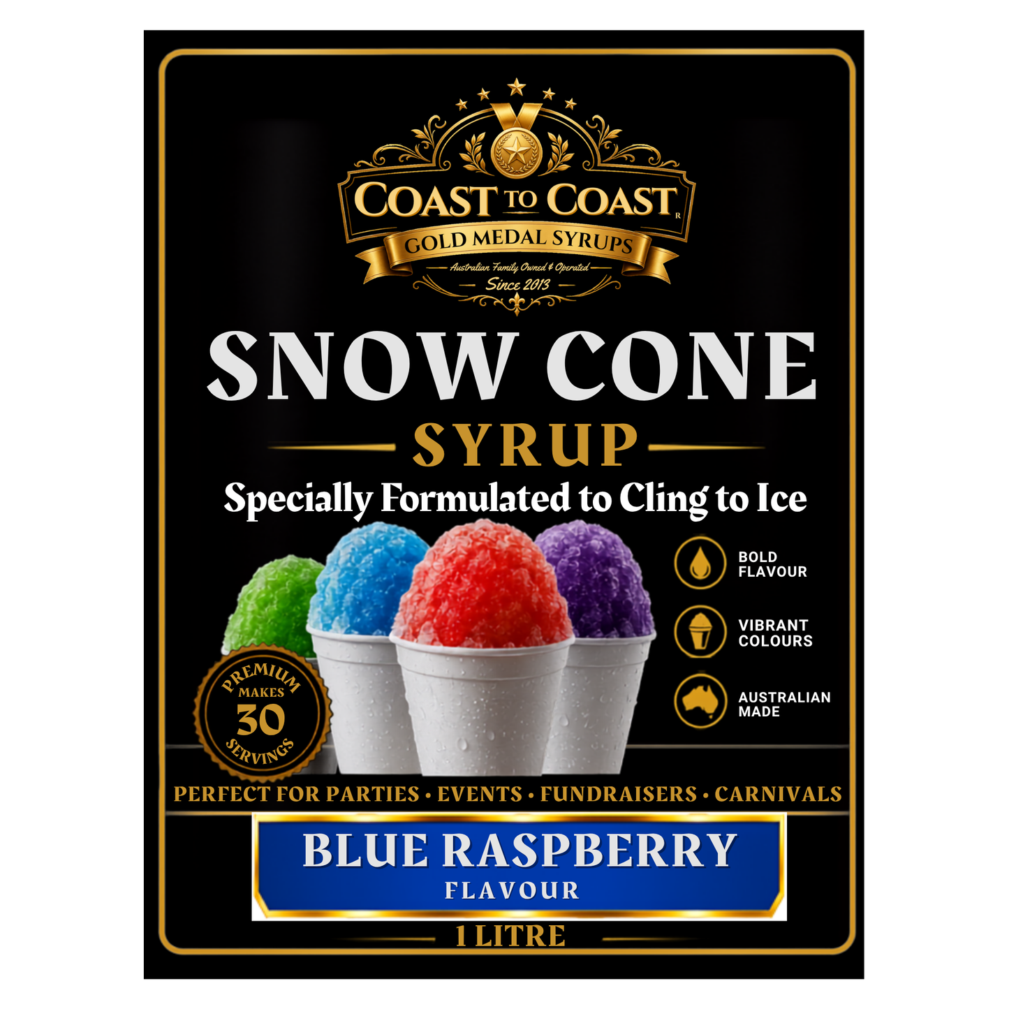 Blue Raspberry Snow Cone Syrups 1ltr - Coast to Coast Gold Medal Syrups®