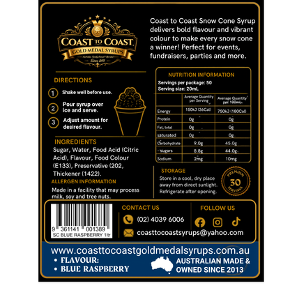 Blue Raspberry Snow Cone Syrups 1ltr - Coast to Coast Gold Medal Syrups®