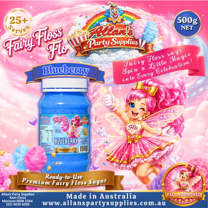 Blueberry Fairy Floss Sugar – 500g Jar - Allan's Party Supplies