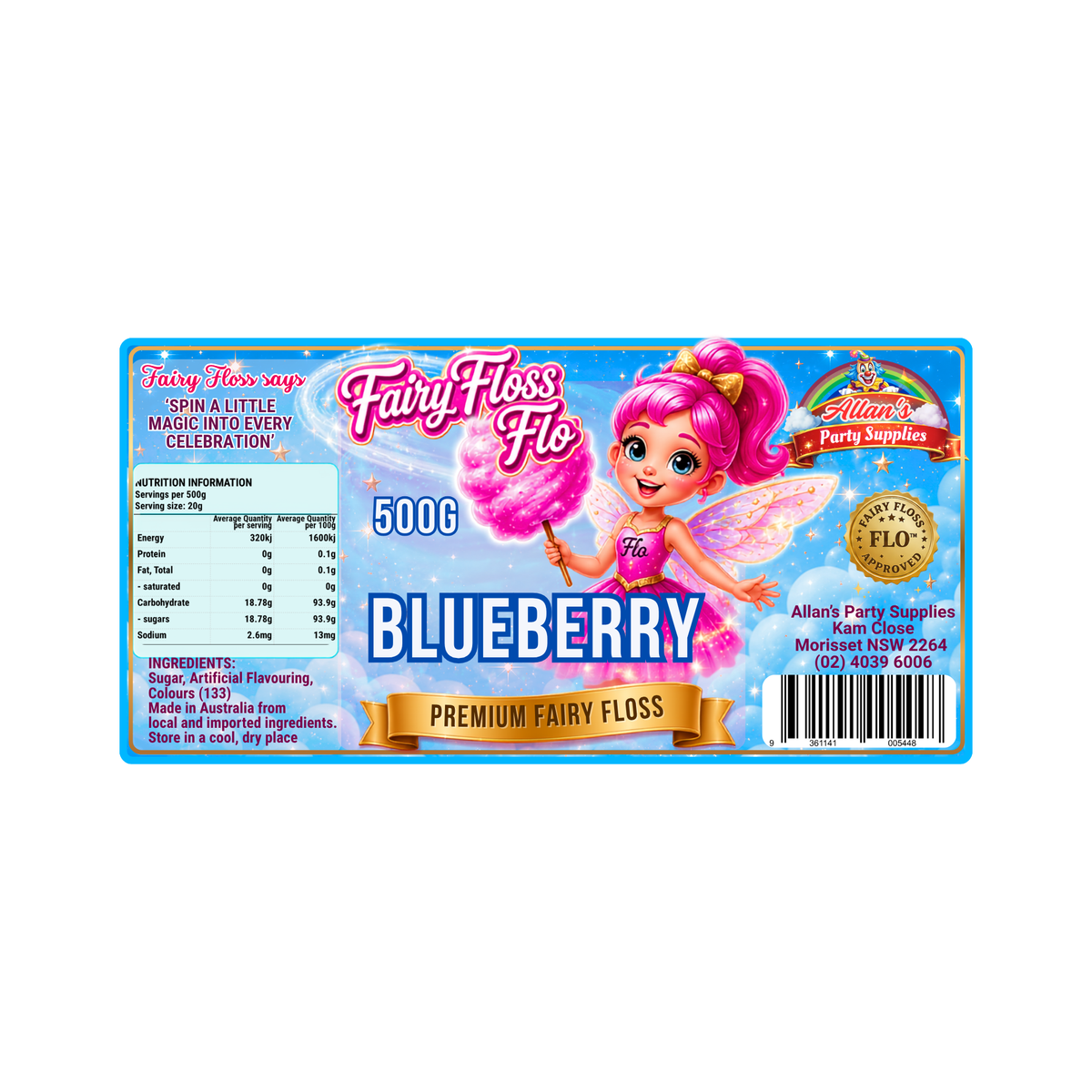 Blueberry Fairy Floss Sugar – 500g Jar - Allan's Party Supplies