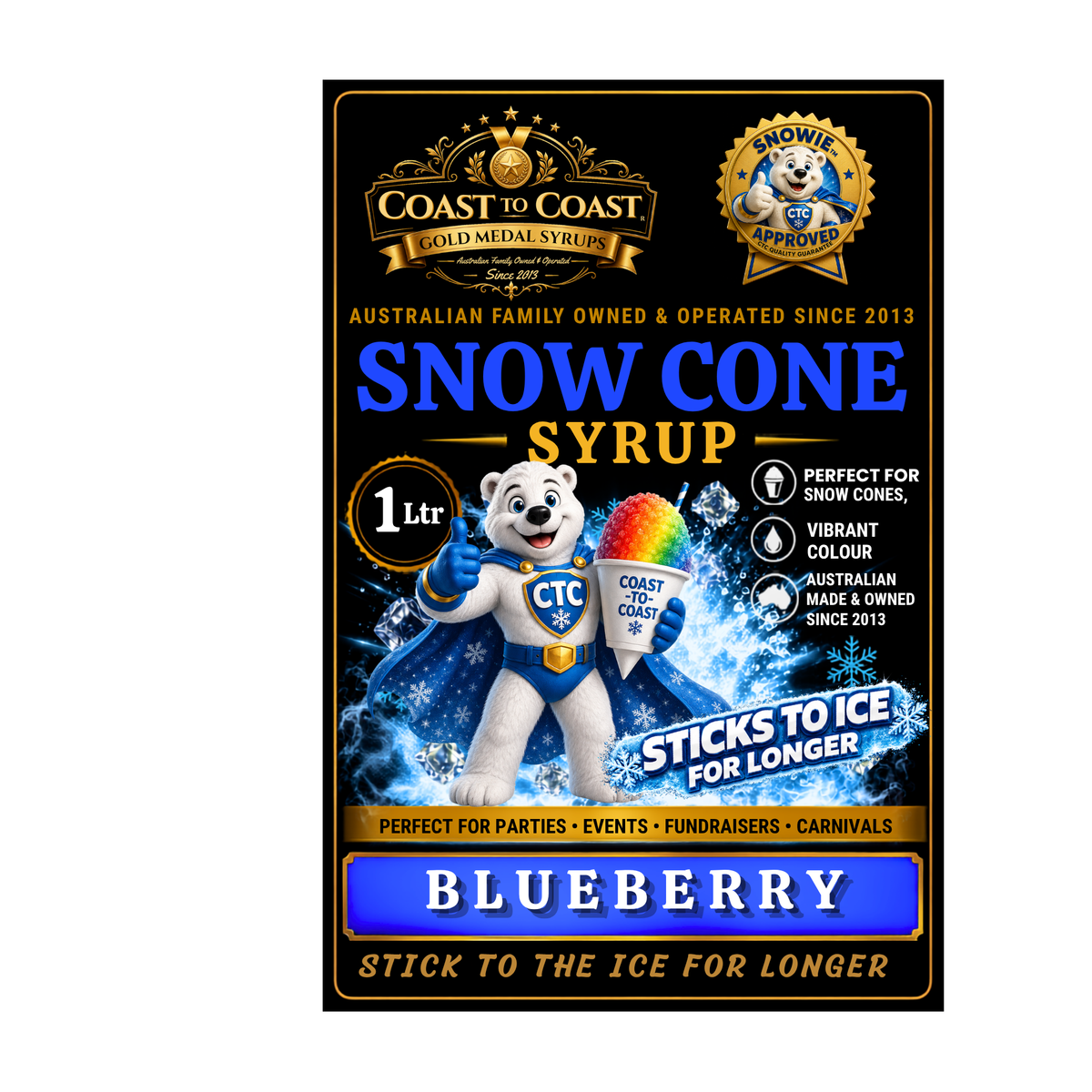 Blueberry Snow Cone Syrups 1ltr - Coast to Coast Gold Medal Syrups®
