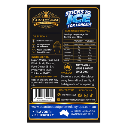 Blueberry Snow Cone Syrups 1ltr - Coast to Coast Gold Medal Syrups®
