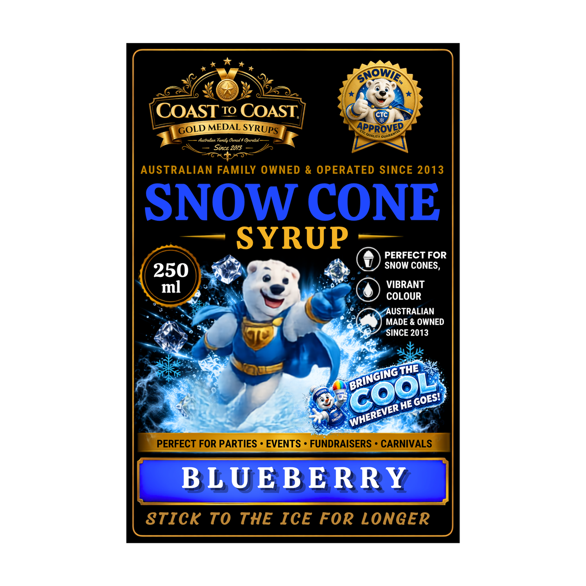 Blueberry Snow Cone Syrups 250ml - Coast to Coast Gold Medal Syrups®
