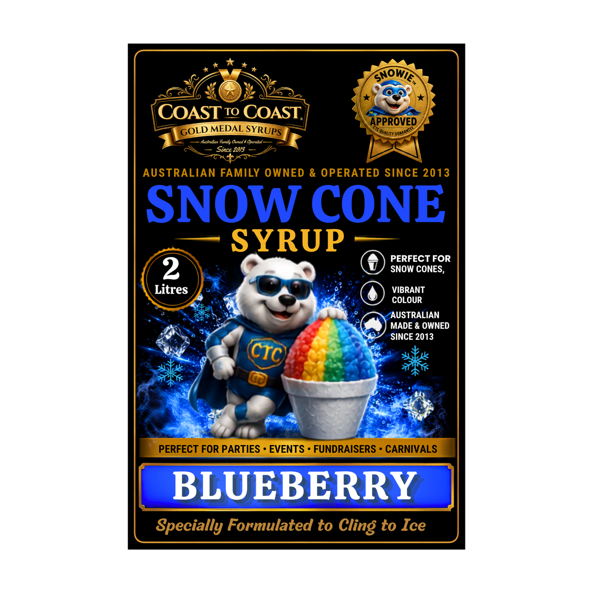 Blueberry Snow Cone Syrups 2ltr - Coast to Coast Gold Medal Syrups®